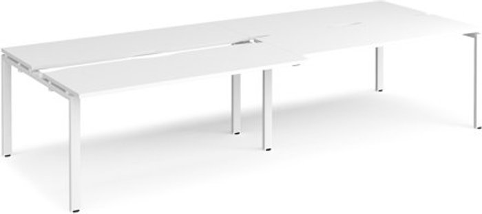Office Monster | Adapt Bench Desk | 4 Person Rectangular Desks 3200mm With Sliding Tops | White Tops With White Frames | 1200mm Depth | Adapt Adapt Bench Desk | 4 Person Rectangular Desks 3200mm With Sliding Tops | White Tops With White Frames | 1200mm Depth | Adapt