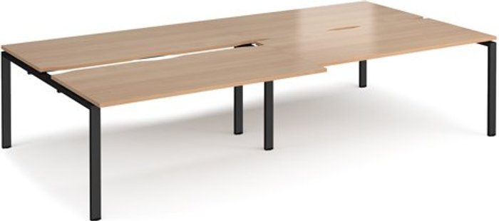 Office Monster | Adapt Bench Desk | 4 Person Rectangular Desks 3200mm With Sliding Tops | Beech Tops With Black Frames | 1600mm Depth | Adapt Adapt Bench Desk | 4 Person Rectangular Desks 3200mm With Sliding Tops | Beech Tops With Black Frames | 1600mm Depth | Adapt