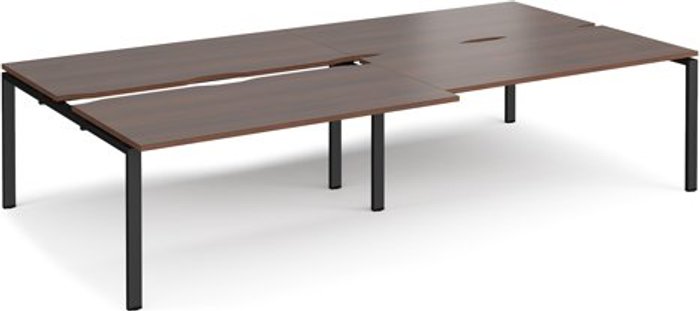 Office Monster | Adapt Bench Desk | 4 Person Rectangular Desks 3200mm With Sliding Tops | Walnut Tops With Black Frames | 1600mm Depth | Adapt Adapt Bench Desk | 4 Person Rectangular Desks 3200mm With Sliding Tops | Walnut Tops With Black Frames | 1600mm Depth | Adapt
