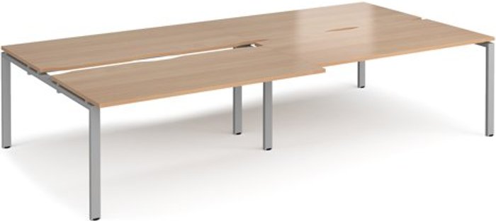 Office Monster | Adapt Bench Desk | 4 Person Rectangular Desks 3200mm With Sliding Tops | Beech Tops With Silver Frames | 1600mm Depth | Adapt Adapt Bench Desk | 4 Person Rectangular Desks 3200mm With Sliding Tops | Beech Tops With Silver Frames | 1600mm Depth | Adapt