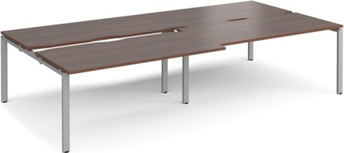 Office Monster | Adapt Bench Desk | 4 Person Rectangular Desks 3200mm With Sliding Tops | Walnut Tops With Silver Frames | 1600mm Depth | Adapt Adapt Bench Desk | 4 Person Rectangular Desks 3200mm With Sliding Tops | Walnut Tops With Silver Frames | 1600mm Depth | Adapt