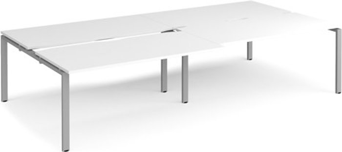 Office Monster | Adapt Bench Desk | 4 Person Rectangular Desks 3200mm With Sliding Tops | White Tops With Silver Frames | 1600mm Depth | Adapt Adapt Bench Desk | 4 Person Rectangular Desks 3200mm With Sliding Tops | White Tops With Silver Frames | 1600mm Depth | Adapt