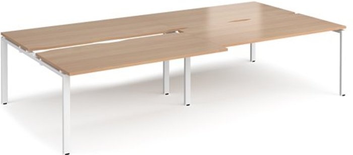 Office Monster | Adapt Bench Desk | 4 Person Rectangular Desks 3200mm With Sliding Tops | Beech Tops With White Frames | 1600mm Depth | Adapt Adapt Bench Desk | 4 Person Rectangular Desks 3200mm With Sliding Tops | Beech Tops With White Frames | 1600mm Depth | Adapt