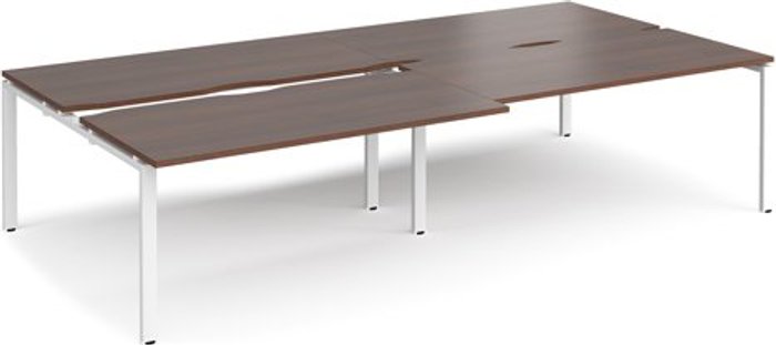 Office Monster | Adapt Bench Desk | 4 Person Rectangular Desks 3200mm With Sliding Tops | Walnut Tops With White Frames | 1600mm Depth | Adapt Adapt Bench Desk | 4 Person Rectangular Desks 3200mm With Sliding Tops | Walnut Tops With White Frames | 1600mm Depth | Adapt