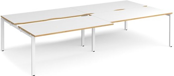Office Monster | Adapt Bench Desk | 4 Person Rectangular Desks 3200mm With Sliding Tops | White/Oak Tops With White Frames | 1600mm Depth | Adapt Adapt Bench Desk | 4 Person Rectangular Desks 3200mm With Sliding Tops | White/Oak Tops With White Frames | 1600mm Depth | Adapt