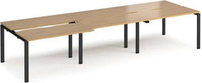 Office Monster | Adapt Bench Desk | 6 Person Rectangular Desks 3600mm With Sliding Tops | Oak Tops With Black Frames | 1200mm Depth | Adapt Adapt Bench Desk | 6 Person Rectangular Desks 3600mm With Sliding Tops | Oak Tops With Black Frames | 1200mm Depth | Adapt
