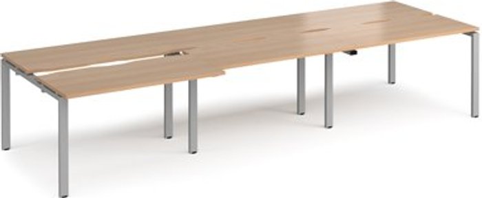 Office Monster | Adapt Bench Desk | 6 Person Rectangular Desks 3600mm With Sliding Tops | Beech Tops With Silver Frames | 1200mm Depth | Adapt Adapt Bench Desk | 6 Person Rectangular Desks 3600mm With Sliding Tops | Beech Tops With Silver Frames | 1200mm Depth | Adapt