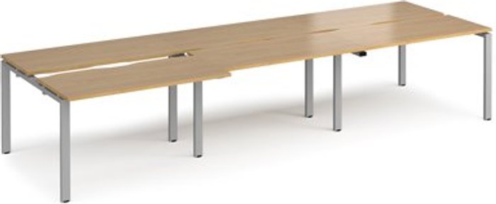Office Monster | Adapt Bench Desk | 6 Person Rectangular Desks 3600mm With Sliding Tops | Oak Tops With Silver Frames | 1200mm Depth | Adapt Adapt Bench Desk | 6 Person Rectangular Desks 3600mm With Sliding Tops | Oak Tops With Silver Frames | 1200mm Depth | Adapt