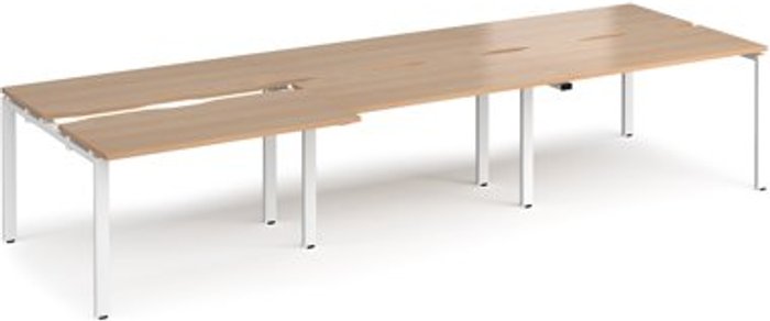 Office Monster | Adapt Bench Desk | 6 Person Rectangular Desks 3600mm With Sliding Tops | Beech Tops With White Frames | 1200mm Depth | Adapt Adapt Bench Desk | 6 Person Rectangular Desks 3600mm With Sliding Tops | Beech Tops With White Frames | 1200mm Depth | Adapt