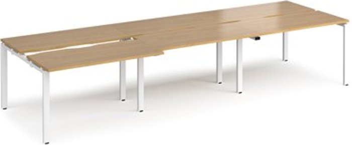 Office Monster | Adapt Bench Desk | 6 Person Rectangular Desks 3600mm With Sliding Tops | Oak Tops With White Frames | 1200mm Depth | Adapt Adapt Bench Desk | 6 Person Rectangular Desks 3600mm With Sliding Tops | Oak Tops With White Frames | 1200mm Depth | Adapt