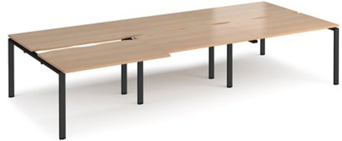 Office Monster | Adapt Bench Desk | 6 Person Rectangular Desks 3600mm With Sliding Tops | Beech Tops With Black Frames | 1600mm Depth | Adapt Adapt Bench Desk | 6 Person Rectangular Desks 3600mm With Sliding Tops | Beech Tops With Black Frames | 1600mm Depth | Adapt