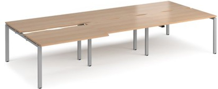 Office Monster | Adapt Bench Desk | 6 Person Rectangular Desks 3600mm With Sliding Tops | Beech Tops With Silver Frames | 1600mm Depth | Adapt Adapt Bench Desk | 6 Person Rectangular Desks 3600mm With Sliding Tops | Beech Tops With Silver Frames | 1600mm Depth | Adapt
