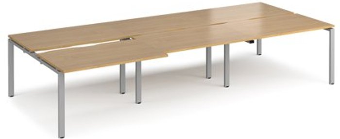Office Monster | Adapt Bench Desk | 6 Person Rectangular Desks 3600mm With Sliding Tops | Oak Tops With Silver Frames | 1600mm Depth | Adapt Adapt Bench Desk | 6 Person Rectangular Desks 3600mm With Sliding Tops | Oak Tops With Silver Frames | 1600mm Depth | Adapt