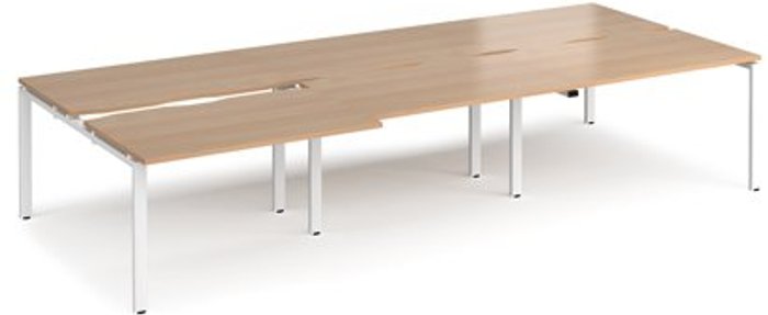 Office Monster | Adapt Bench Desk | 6 Person Rectangular Desks 3600mm With Sliding Tops | Beech Tops With White Frames | 1600mm Depth | Adapt Adapt Bench Desk | 6 Person Rectangular Desks 3600mm With Sliding Tops | Beech Tops With White Frames | 1600mm Depth | Adapt