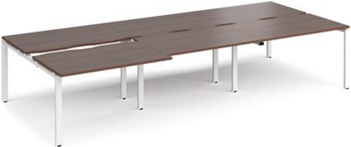 Office Monster | Adapt Bench Desk | 6 Person Rectangular Desks 3600mm With Sliding Tops | Walnut Tops With White Frames | 1600mm Depth | Adapt Adapt Bench Desk | 6 Person Rectangular Desks 3600mm With Sliding Tops | Walnut Tops With White Frames | 1600mm Depth | Adapt