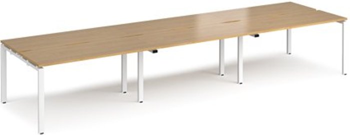 Office Monster | Adapt Bench Desk | 6 Person Rectangular Desks 4200mm With Sliding Tops | Oak Tops With White Frames | 1200mm Depth | Adapt Adapt Bench Desk | 6 Person Rectangular Desks 4200mm With Sliding Tops | Oak Tops With White Frames | 1200mm Depth | Adapt