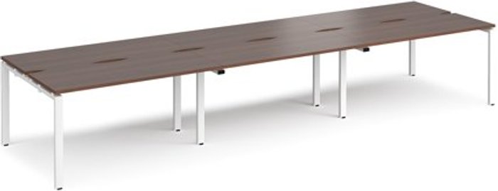 Office Monster | Adapt Bench Desk | 6 Person Rectangular Desks 4200mm With Sliding Tops | Walnut Tops With White Frames | 1200mm Depth | Adapt Adapt Bench Desk | 6 Person Rectangular Desks 4200mm With Sliding Tops | Walnut Tops With White Frames | 1200mm Depth | Adapt