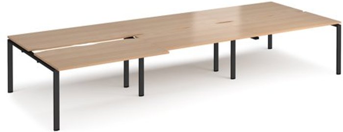 Office Monster | Adapt Bench Desk | 6 Person Rectangular Desks 4200mm With Sliding Tops | Beech Tops With Black Frames | 1600mm Depth | Adapt Adapt Bench Desk | 6 Person Rectangular Desks 4200mm With Sliding Tops | Beech Tops With Black Frames | 1600mm Depth | Adapt