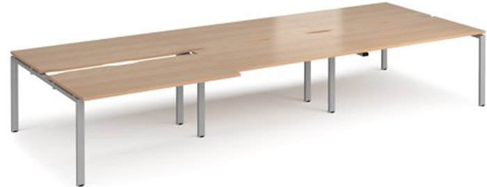 Office Monster | Adapt Bench Desk | 6 Person Rectangular Desks 4200mm With Sliding Tops | Beech Tops With Silver Frames | 1600mm Depth | Adapt Adapt Bench Desk | 6 Person Rectangular Desks 4200mm With Sliding Tops | Beech Tops With Silver Frames | 1600mm Depth | Adapt
