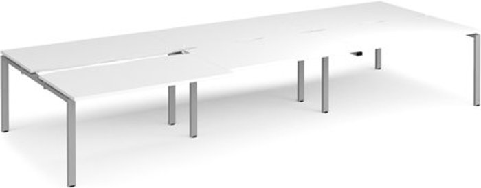 Office Monster | Adapt Bench Desk | 6 Person Rectangular Desks 4200mm With Sliding Tops | White Tops With Silver Frames | 1600mm Depth | Adapt Adapt Bench Desk | 6 Person Rectangular Desks 4200mm With Sliding Tops | White Tops With Silver Frames | 1600mm Depth | Adapt