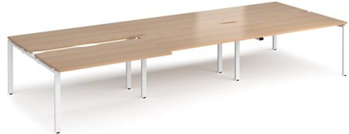 Office Monster | Adapt Bench Desk | 6 Person Rectangular Desks 4200mm With Sliding Tops | Beech Tops With White Frames | 1600mm Depth | Adapt Adapt Bench Desk | 6 Person Rectangular Desks 4200mm With Sliding Tops | Beech Tops With White Frames | 1600mm Depth | Adapt