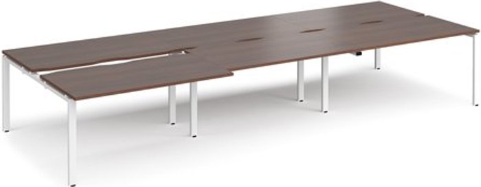 Office Monster | Adapt Bench Desk | 6 Person Rectangular Desks 4200mm With Sliding Tops | Walnut Tops With White Frames | 1600mm Depth | Adapt Adapt Bench Desk | 6 Person Rectangular Desks 4200mm With Sliding Tops | Walnut Tops With White Frames | 1600mm Depth | Adapt