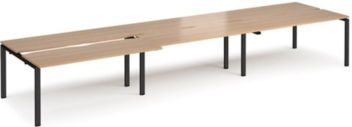 Office Monster | Adapt Bench Desk | 6 Person Rectangular Desks 4800mm With Sliding Tops | Beech Tops With Black Frames | 1200mm Depth | Adapt Adapt Bench Desk | 6 Person Rectangular Desks 4800mm With Sliding Tops | Beech Tops With Black Frames | 1200mm Depth | Adapt