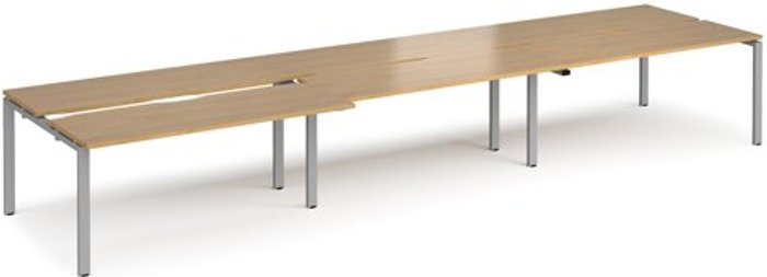 Office Monster | Adapt Bench Desk | 6 Person Rectangular Desks 4800mm With Sliding Tops | Oak Tops With Silver Frames | 1200mm Depth | Adapt Adapt Bench Desk | 6 Person Rectangular Desks 4800mm With Sliding Tops | Oak Tops With Silver Frames | 1200mm Depth | Adapt