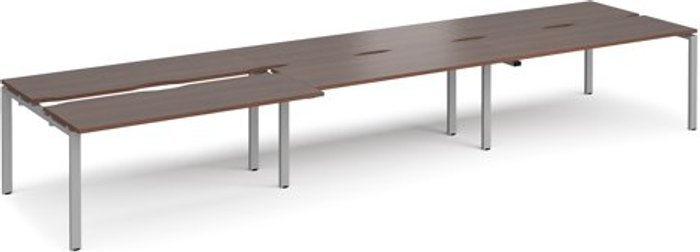 Office Monster | Adapt Bench Desk | 6 Person Rectangular Desks 4800mm With Sliding Tops | Walnut Tops With Silver Frames | 1200mm Depth | Adapt Adapt Bench Desk | 6 Person Rectangular Desks 4800mm With Sliding Tops | Walnut Tops With Silver Frames | 1200mm Depth | Adapt