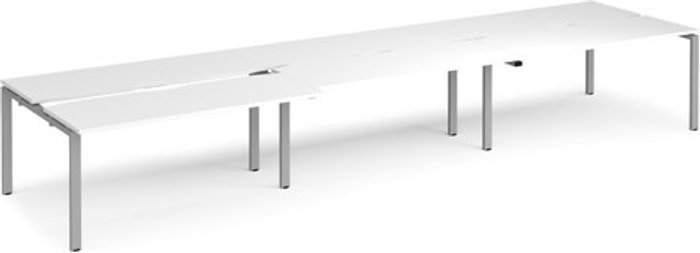 Office Monster | Adapt Bench Desk | 6 Person Rectangular Desks 4800mm With Sliding Tops | White Tops With Silver Frames | 1200mm Depth | Adapt Adapt Bench Desk | 6 Person Rectangular Desks 4800mm With Sliding Tops | White Tops With Silver Frames | 1200mm Depth | Adapt