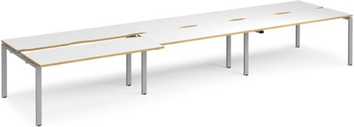 Office Monster | Adapt Bench Desk | 6 Person Rectangular Desks 4800mm With Sliding Tops | White/Oak Tops With Silver Frames | 1200mm Depth | Adapt Adapt Bench Desk | 6 Person Rectangular Desks 4800mm With Sliding Tops | White/Oak Tops With Silver Frames | 1200mm Depth | Adapt