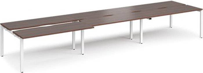 Office Monster | Adapt Bench Desk | 6 Person Rectangular Desks 4800mm With Sliding Tops | Walnut Tops With White Frames | 1200mm Depth | Adapt Adapt Bench Desk | 6 Person Rectangular Desks 4800mm With Sliding Tops | Walnut Tops With White Frames | 1200mm Depth | Adapt