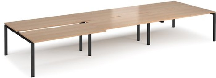 Office Monster | Adapt Bench Desk | 6 Person Rectangular Desks 4800mm With Sliding Tops | Beech Tops With Black Frames | 1600mm Depth | Adapt Adapt Bench Desk | 6 Person Rectangular Desks 4800mm With Sliding Tops | Beech Tops With Black Frames | 1600mm Depth | Adapt