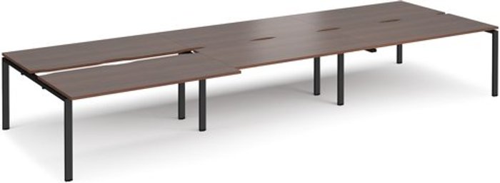 Office Monster | Adapt Bench Desk | 6 Person Rectangular Desks 4800mm With Sliding Tops | Walnut Tops With Black Frames | 1600mm Depth | Adapt Adapt Bench Desk | 6 Person Rectangular Desks 4800mm With Sliding Tops | Walnut Tops With Black Frames | 1600mm Depth | Adapt