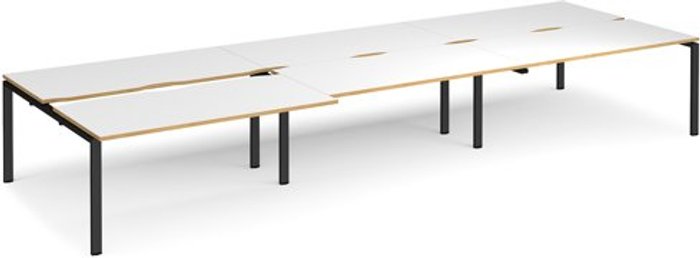 Office Monster | Adapt Bench Desk | 6 Person Rectangular Desks 4800mm With Sliding Tops | White/Oak Tops With Black Frames | 1600mm Depth | Adapt Adapt Bench Desk | 6 Person Rectangular Desks 4800mm With Sliding Tops | White/Oak Tops With Black Frames | 1600mm Depth | Adapt