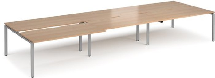 Office Monster | Adapt Bench Desk | 6 Person Rectangular Desks 4800mm With Sliding Tops | Beech Tops With Silver Frames | 1600mm Depth | Adapt Adapt Bench Desk | 6 Person Rectangular Desks 4800mm With Sliding Tops | Beech Tops With Silver Frames | 1600mm Depth | Adapt