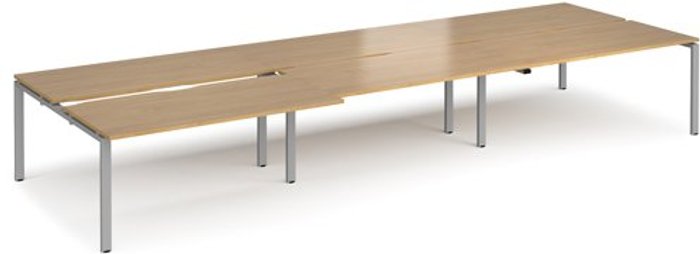 Office Monster | Adapt Bench Desk | 6 Person Rectangular Desks 4800mm With Sliding Tops | Oak Tops With Silver Frames | 1600mm Depth | Adapt Adapt Bench Desk | 6 Person Rectangular Desks 4800mm With Sliding Tops | Oak Tops With Silver Frames | 1600mm Depth | Adapt