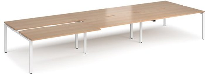 Office Monster | Adapt Bench Desk | 6 Person Rectangular Desks 4800mm With Sliding Tops | Beech Tops With White Frames | 1600mm Depth | Adapt Adapt Bench Desk | 6 Person Rectangular Desks 4800mm With Sliding Tops | Beech Tops With White Frames | 1600mm Depth | Adapt