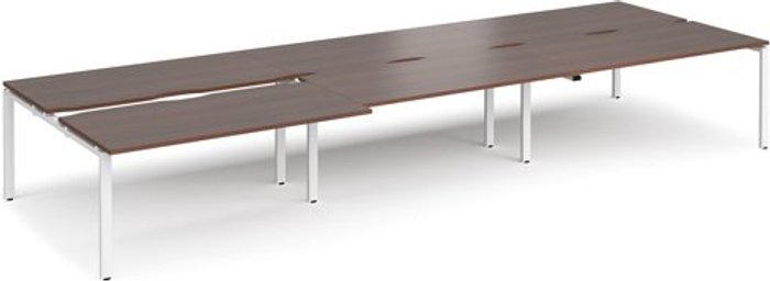 Office Monster | Adapt Bench Desk | 6 Person Rectangular Desks 4800mm With Sliding Tops | Walnut Tops With White Frames | 1600mm Depth | Adapt Adapt Bench Desk | 6 Person Rectangular Desks 4800mm With Sliding Tops | Walnut Tops With White Frames | 1600mm Depth | Adapt