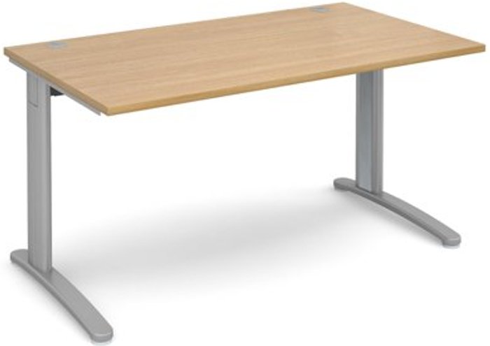Office Monster | TR10 Office Desk | Rectangular Desk 1400mm | Oak Tops With Silver Frames | 800mm Depth | TR10 TR10 Office Desk | Rectangular Desk 1400mm | Oak Tops With Silver Frames | 800mm Depth | TR10