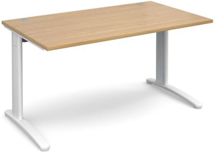 Office Monster | TR10 Office Desk | Rectangular Desk 1400mm | Oak Tops With White Frames | 800mm Depth | TR10 TR10 Office Desk | Rectangular Desk 1400mm | Oak Tops With White Frames | 800mm Depth | TR10