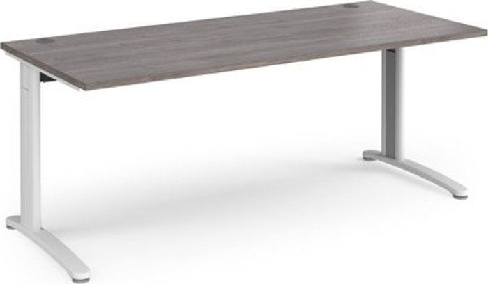 Office Monster | TR10 Office Desk | Rectangular Desk 1800mm | Grey Oak Tops With White Frames | TR10 TR10 Office Desk | Rectangular Desk 1800mm | Grey Oak Tops With White Frames | TR10