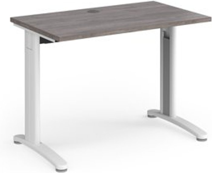 Office Monster | TR10 Office Desk | Rectangular Desk 1000mm | Grey Oak Tops With White Frames | 600mm Depth | TR10 TR10 Office Desk | Rectangular Desk 1000mm | Grey Oak Tops With White Frames | 600mm Depth | TR10