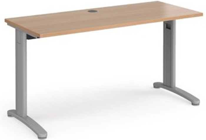 Office Monster | TR10 Office Desk | Rectangular Desk 1400mm | Beech Tops With Silver Frames | 600mm Depth | TR10 TR10 Office Desk | Rectangular Desk 1400mm | Beech Tops With Silver Frames | 600mm Depth | TR10