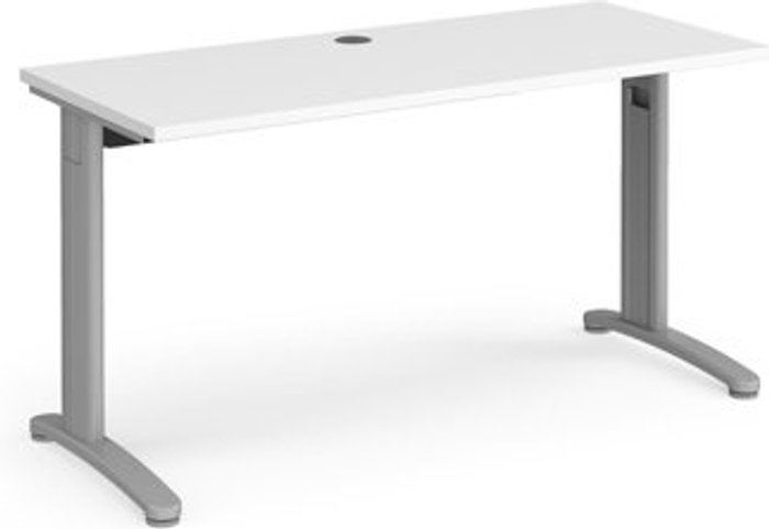 Office Monster | TR10 Office Desk | Rectangular Desk 1400mm | White Tops With Silver Frames | 600mm Depth | TR10 TR10 Office Desk | Rectangular Desk 1400mm | White Tops With Silver Frames | 600mm Depth | TR10
