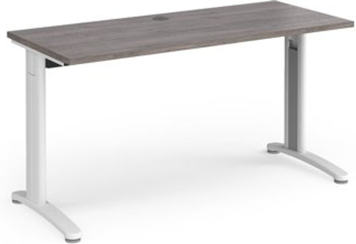 Office Monster | TR10 TR10 straight desk 1400mm x 600mm - white frame, grey oak top TR10 TR10 straight desk 1400mm x 600mm - white frame, grey oak top