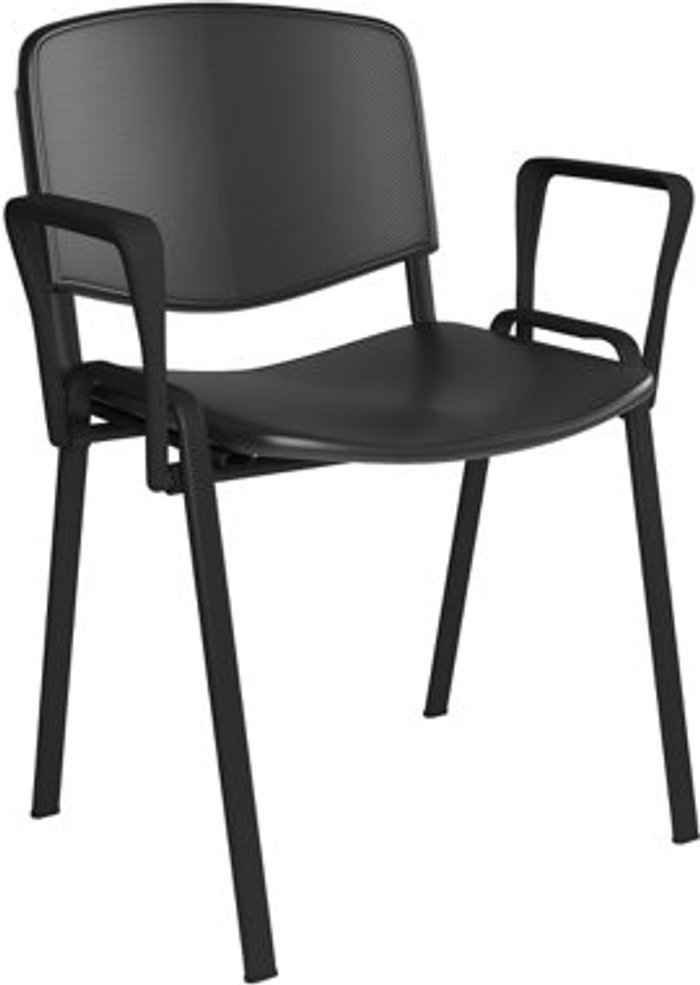 Office Monster | Taurus Taurus plastic meeting room stackable chair with fixed arms - black with black frame Taurus Taurus plastic meeting room stackable chair with fixed arms - black with black frame