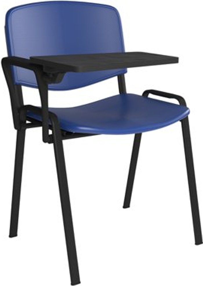 Office Monster | Taurus Taurus plastic meeting room chair with writing tablet - blue with black frame Taurus Taurus plastic meeting room chair with writing tablet - blue with black frame