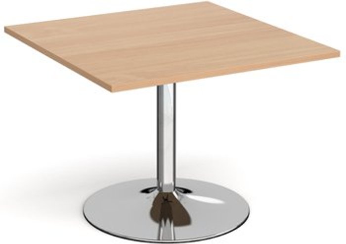 Office Monster | Dams Trumpet base square extension table 1000mm x 1000mm - chrome base, beech top Dams Trumpet base square extension table 1000mm x 1000mm - chrome base, beech top
