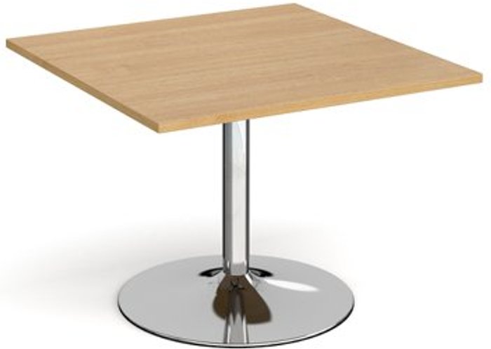 Office Monster | Dams Trumpet base square extension table 1000mm x 1000mm - chrome base, oak top Dams Trumpet base square extension table 1000mm x 1000mm - chrome base, oak top
